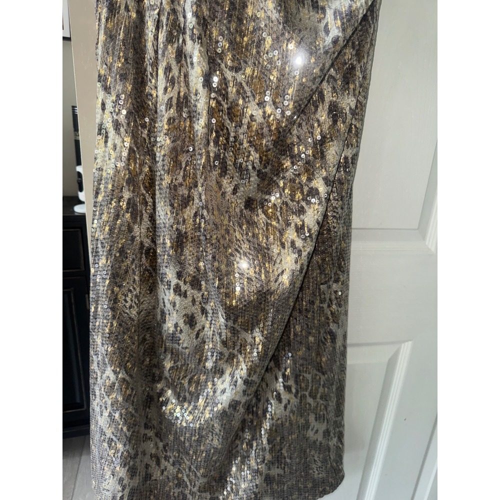 David Meister Metallic Leopard Sequin Strapless Gown Gold Silver 12 Formal Dress - Picture 5 of 8